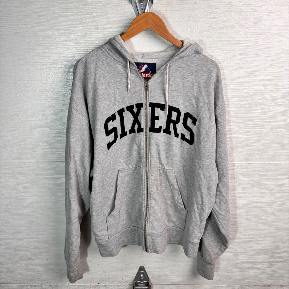 Philadelphia 76ers Majestic Sixers Full Zip Gray Hoodie Sweatshirt Large